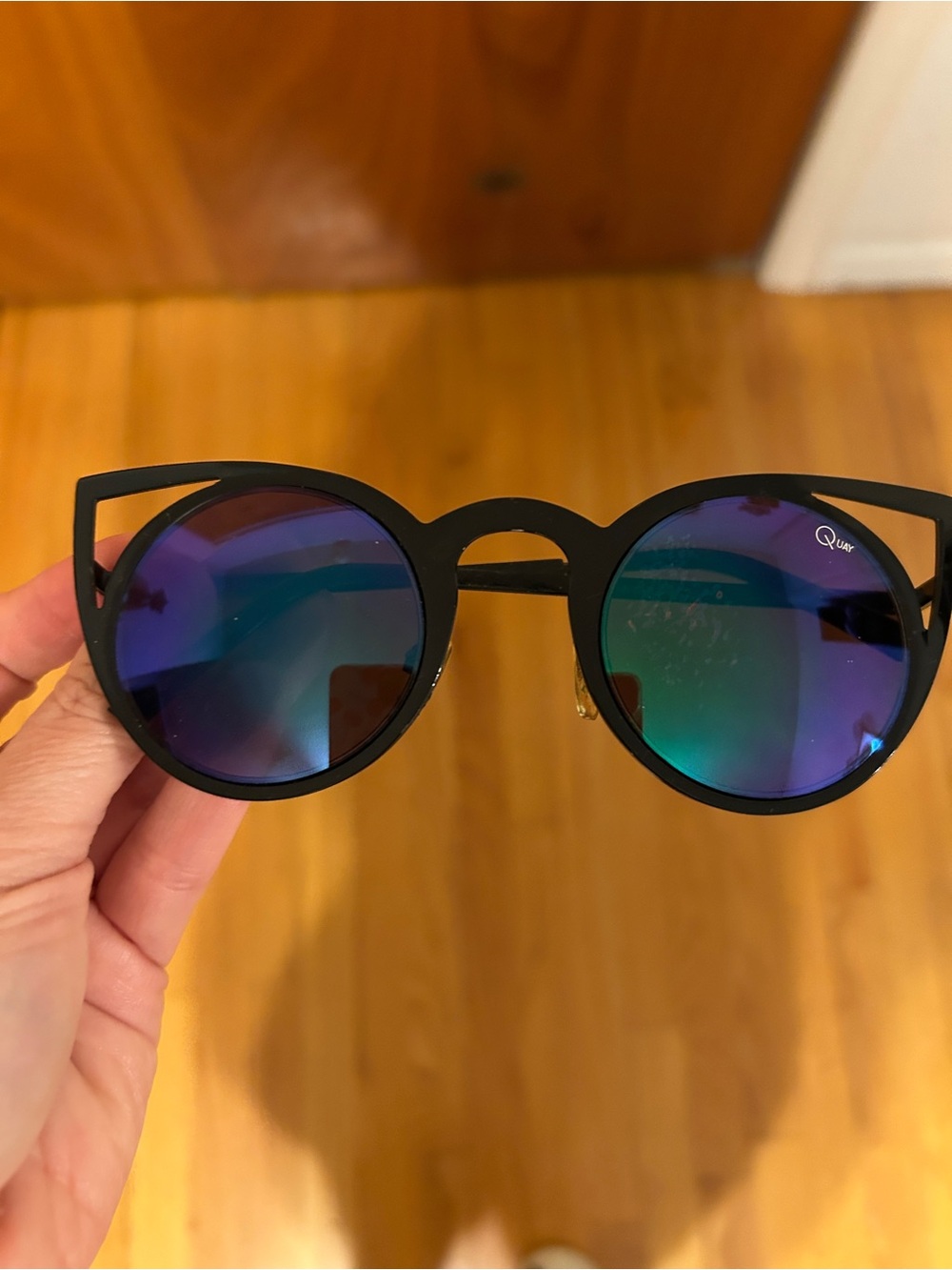 Quay Black Cat Eye Sunglasses with Mirrored Lenses